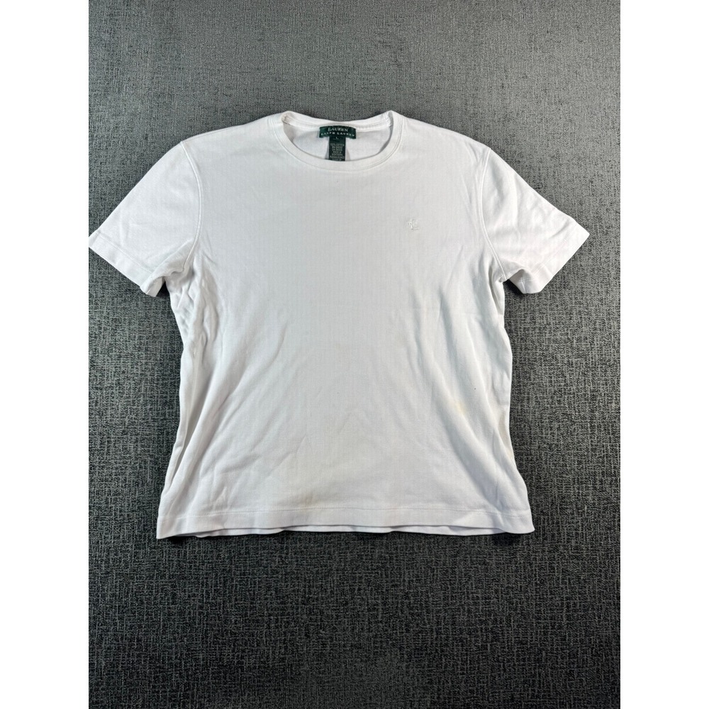 Lauren Ralph Lauren Womens‎ White Cotton Ribbed Short Sleeve T-Shirt Size L